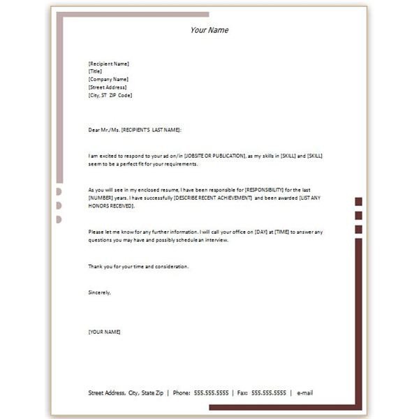 Free Microsoft Word Cover Letter Templates Letterhead and