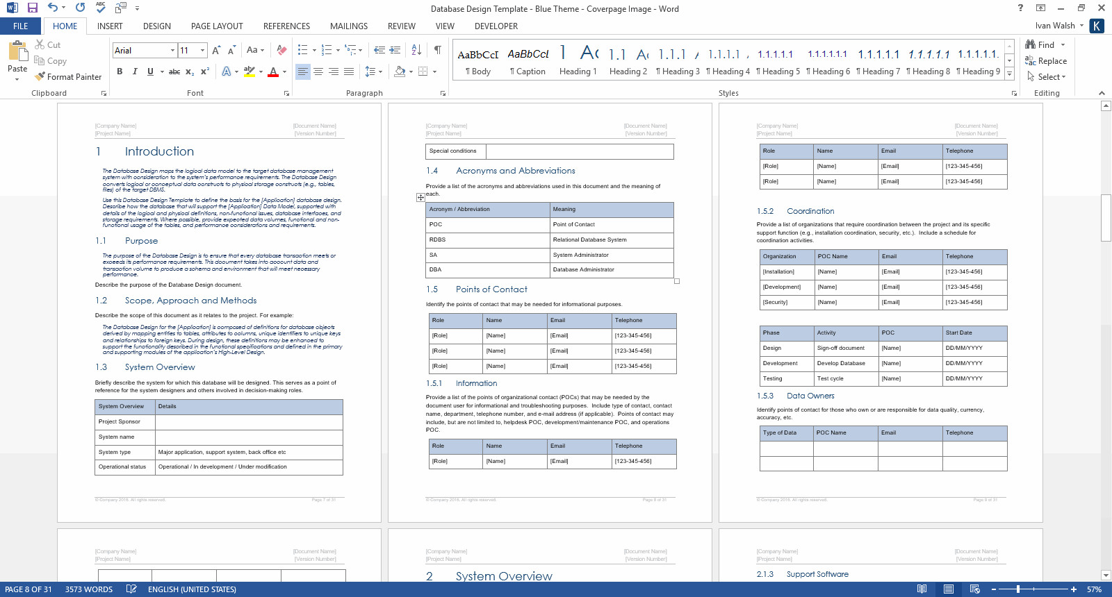 Database Design Document MS Word Template MS Excel Data