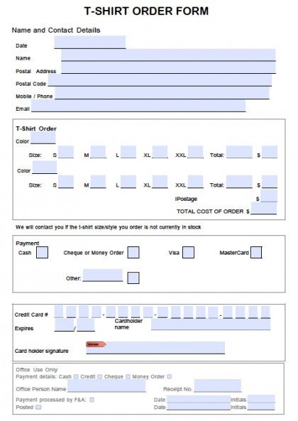 Download T Shirt Order Form Template Word PDF