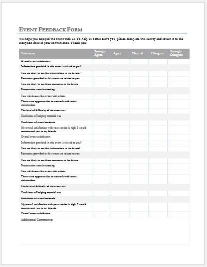 MS Word Event Feedback Forms