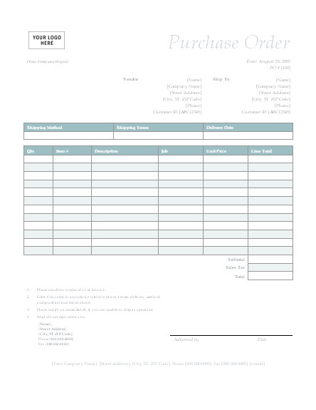 Purchase Order Form Template – Microsoft Word Templates