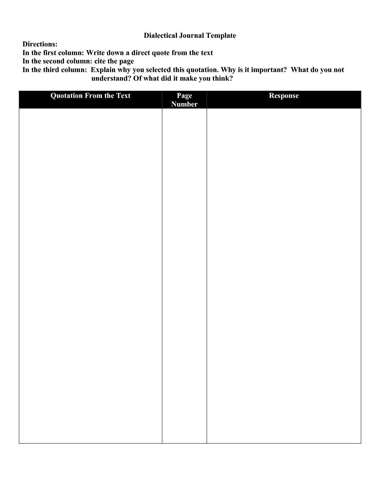Dialectical Journal Template