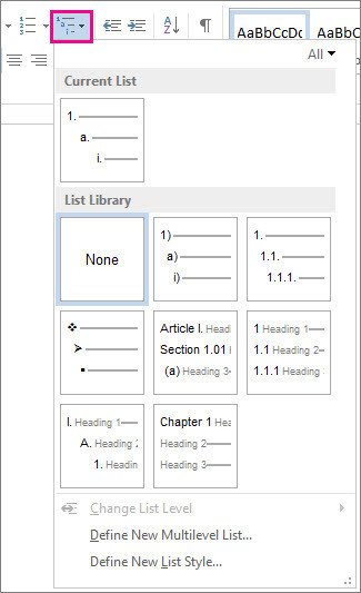 Create an outline from scratch Word