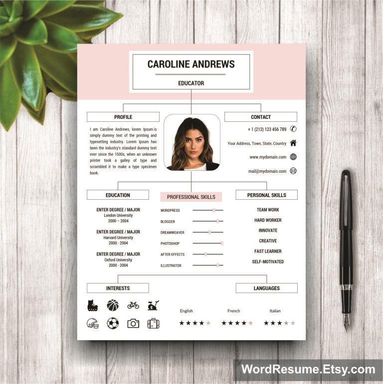 Stylish Resume Template for MS Word "Caroline Andrews