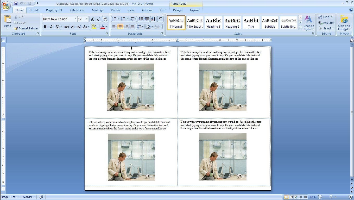 How To Make Four Postcards The Same Sheet in Word