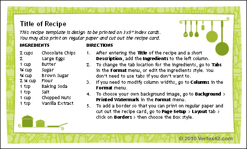 Free Printable Recipe Card Template for Word