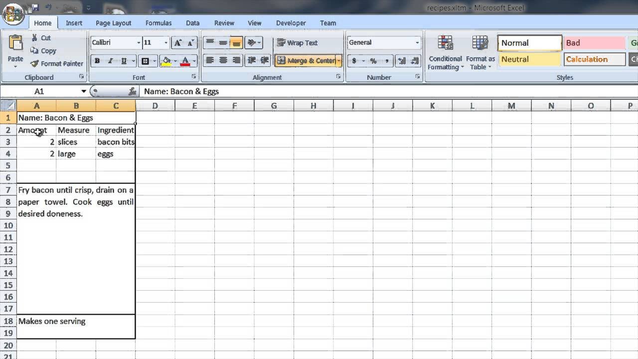 How to Create a Recipe Template in Word & Excel puter