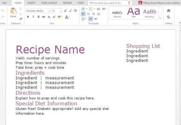 Recipe With Shopping List Template For Word