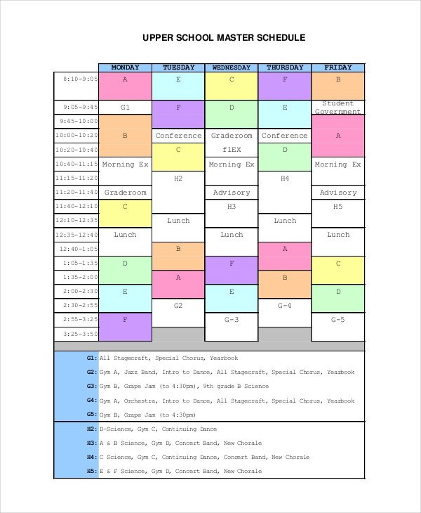 Master Schedule Template 11 Free Word PDF Documents