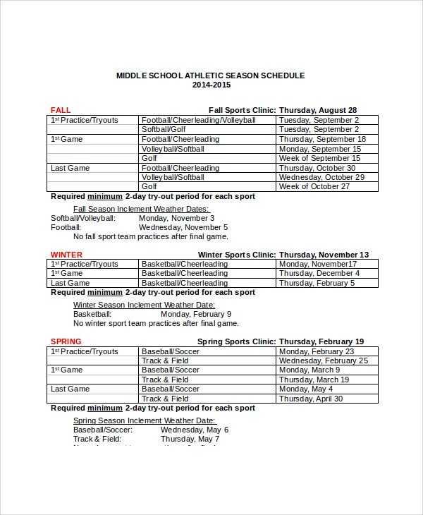 Sample School Schedule Template 11 Free Documents