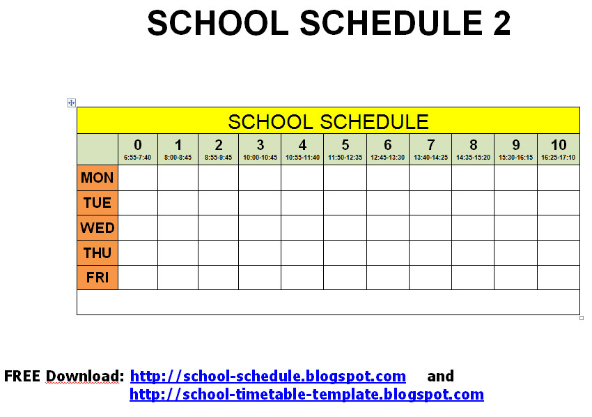 Schedule for school printable template School schedule 2