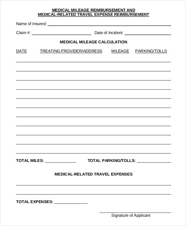 Mileage Reimbursement Form 9 Free Sample Example