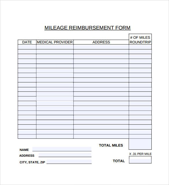 Sample Mileage Reimbursement Form 8 Download Free