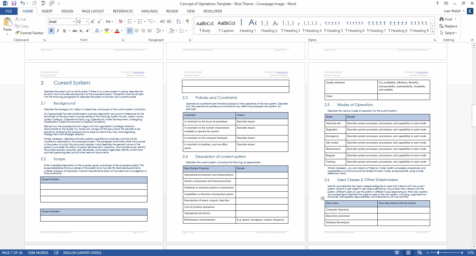 Concept of Operations Template Download MS Word sample