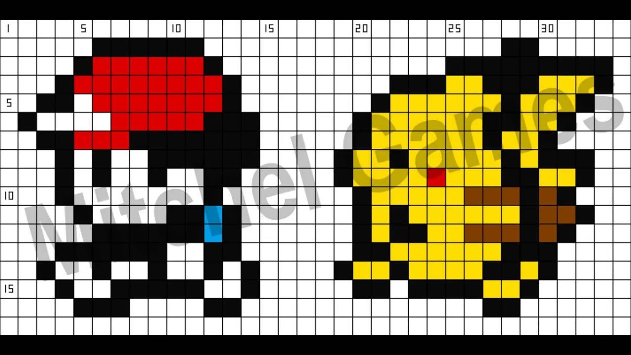 Minecraft Pokémon Ash & Pikachu 34x17 Pixel