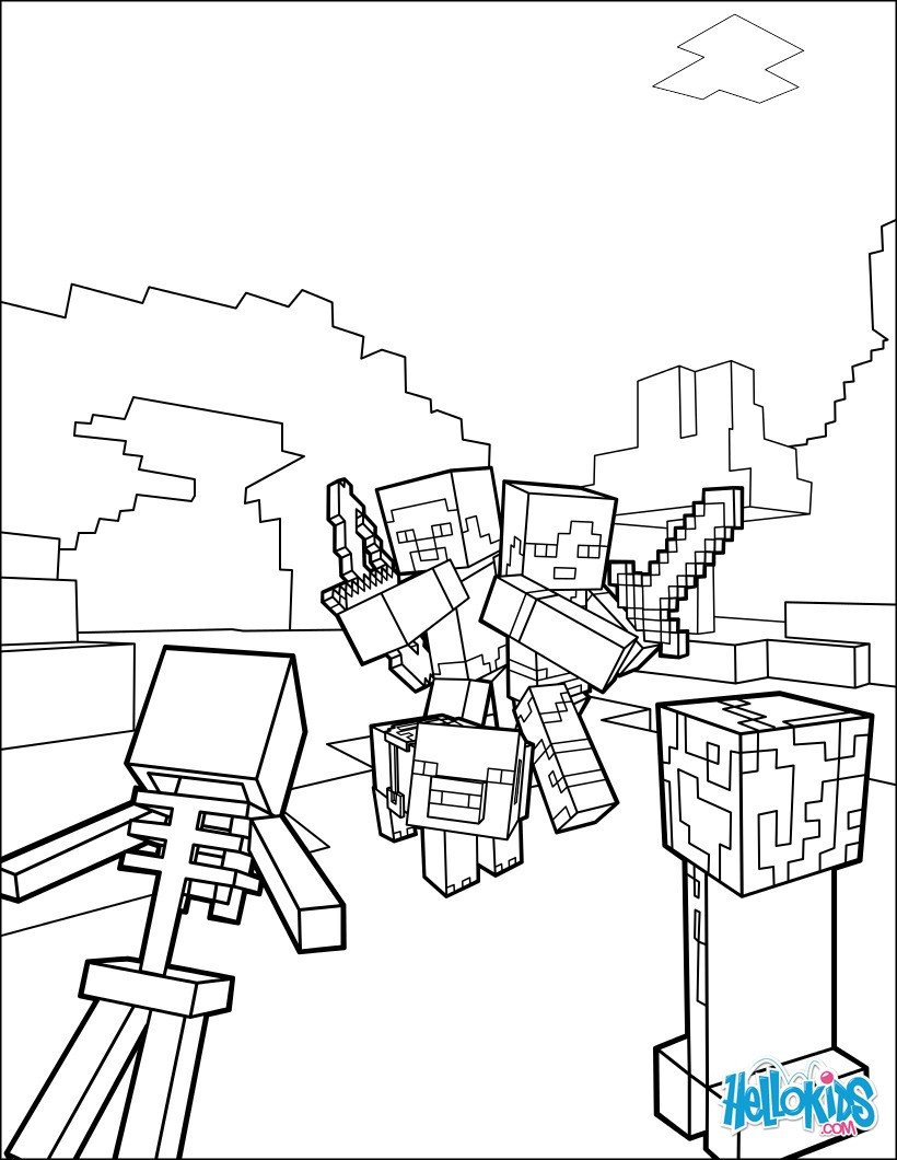 Minecraft coloring page fight all the mobs coloring