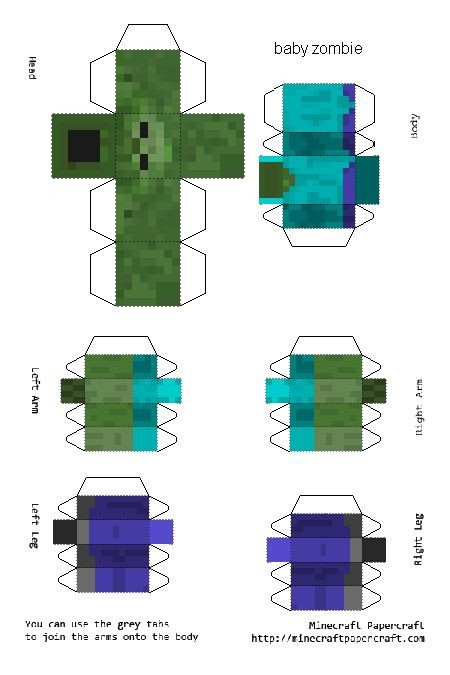 baby zombie Minecraft paper model templates