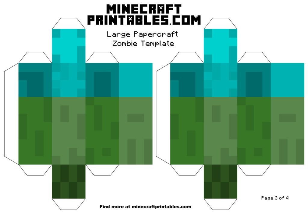 Minecraft Printable Papercraft Zombie Template