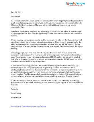 Sample Church Fundraising Letters