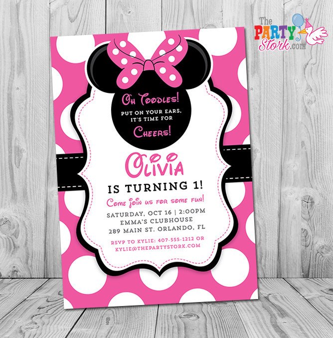 Minnie Mouse 1st Birthday Invitations Printable Girls Party