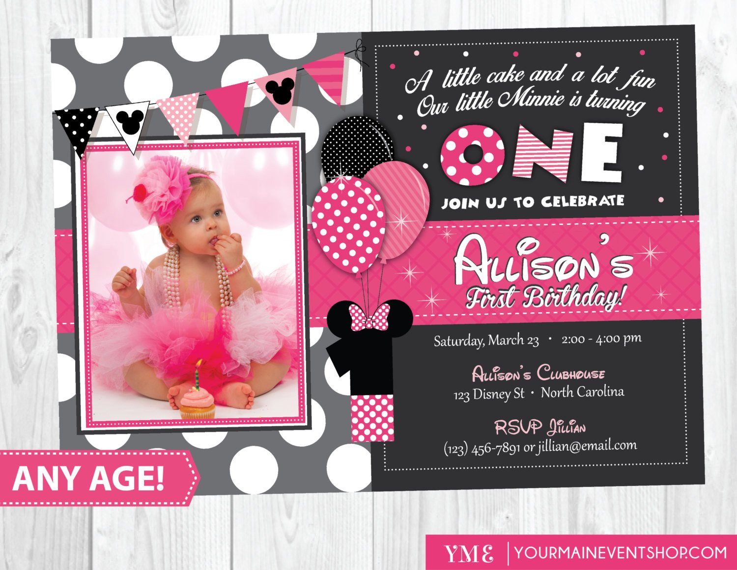 Minnie Mouse Birthday Invitation Minnie Mouse Inspired