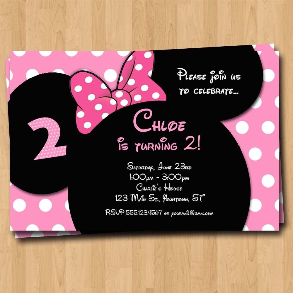 Minnie Mouse Birthday Invitation Party Invites Custom