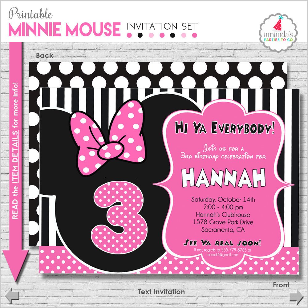 Minnie Mouse Birthday Invitation Printable Minnie Mouse