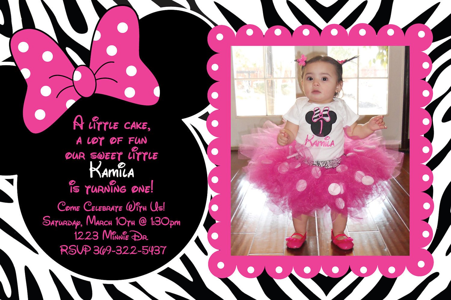 Minnie Mouse Hot Pink and Zebra Birthday by