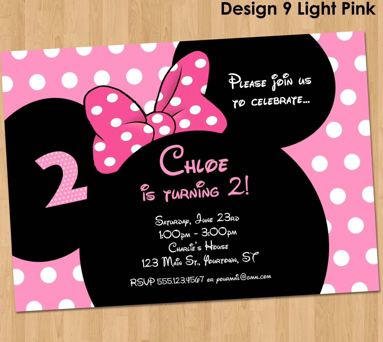 Minnie Mouse Invitation Printable Birthday Party Custom