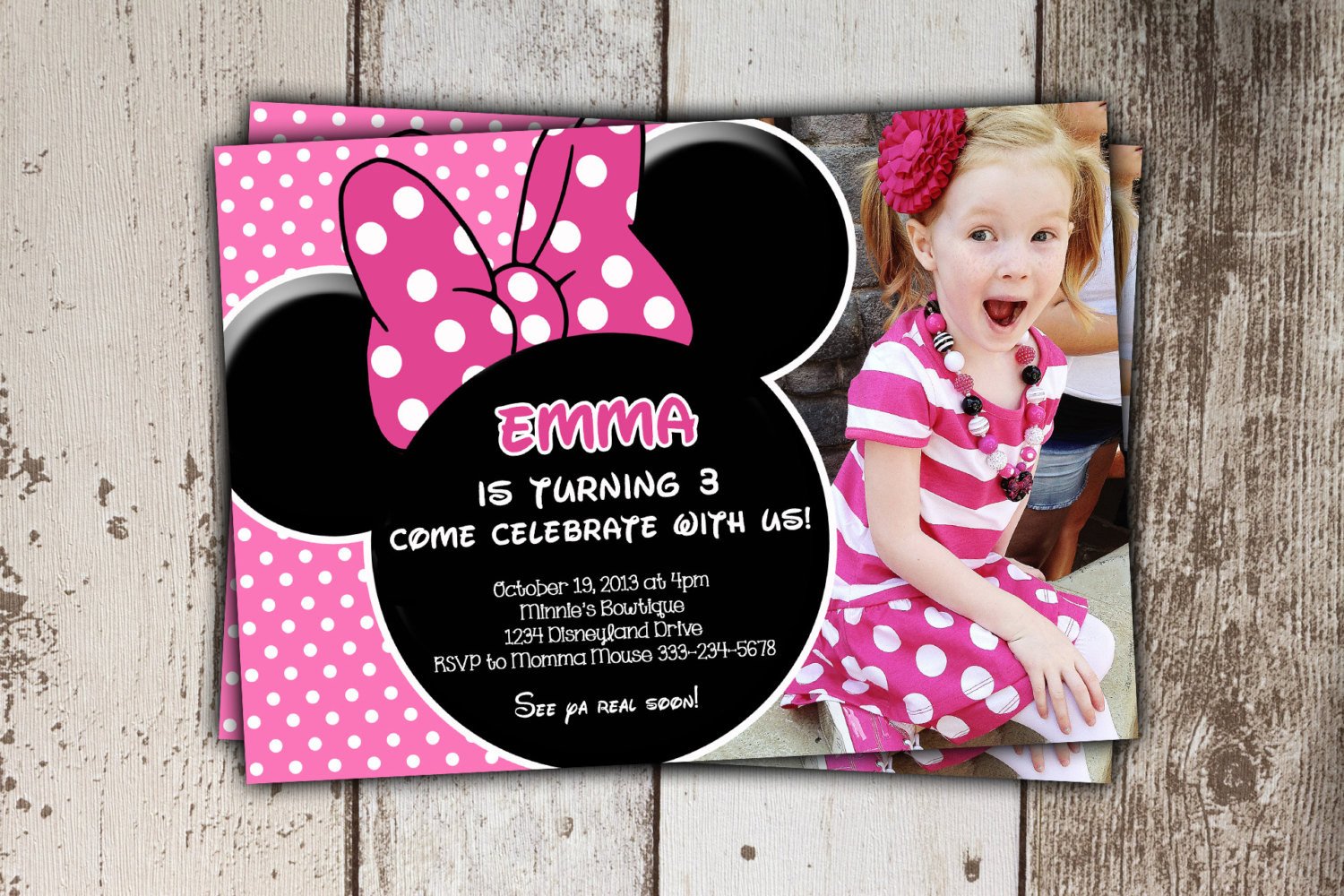 Minnie Mouse Invitations Pink Birthday Invitations with