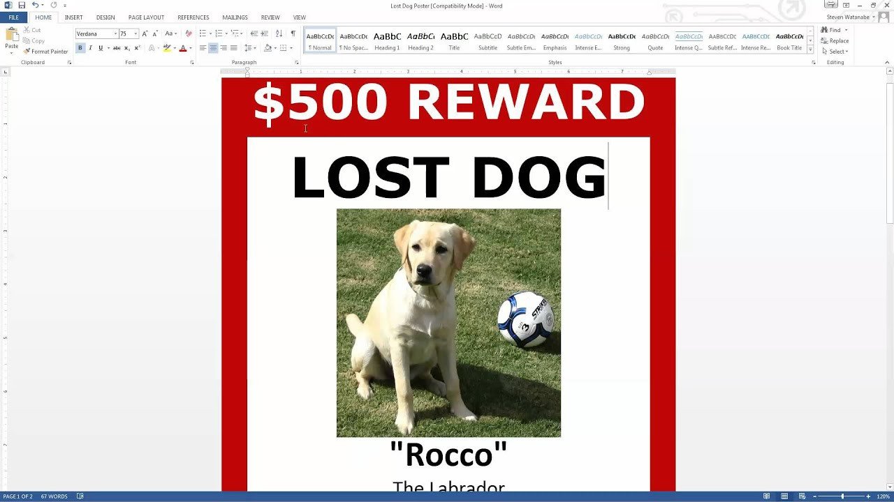 Lost Dog Poster Template FREE Download MS Word