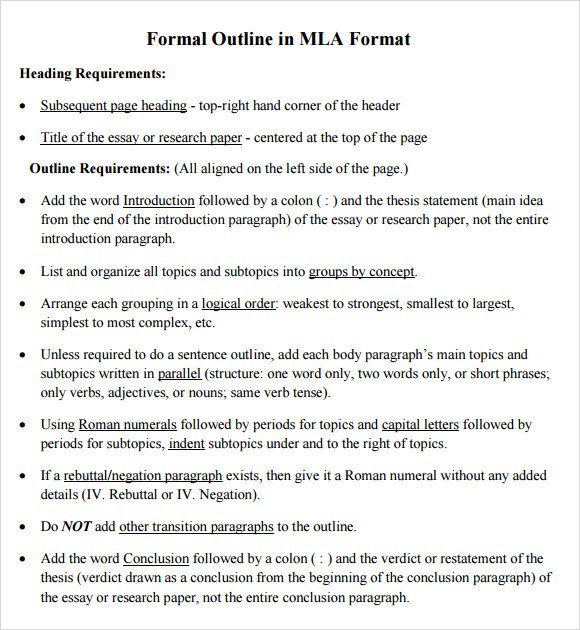 11 Sample MLA Outline Templates PDF Word
