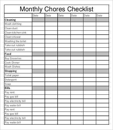 Chore Checklist Template 8 Free Word PDF Documents