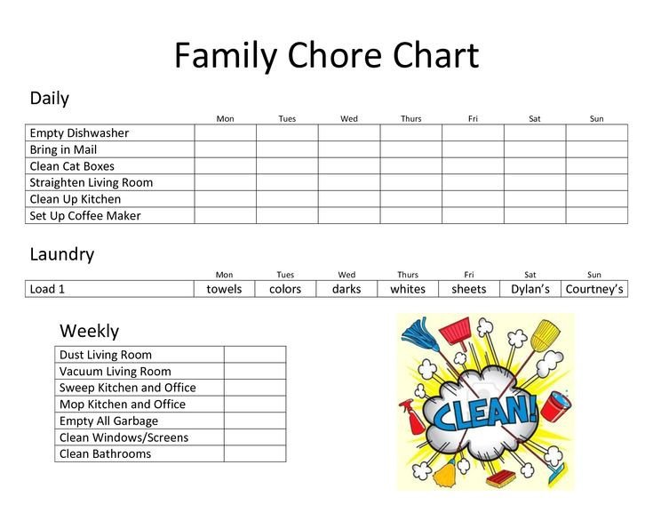 Daily Family Chore Chart Template
