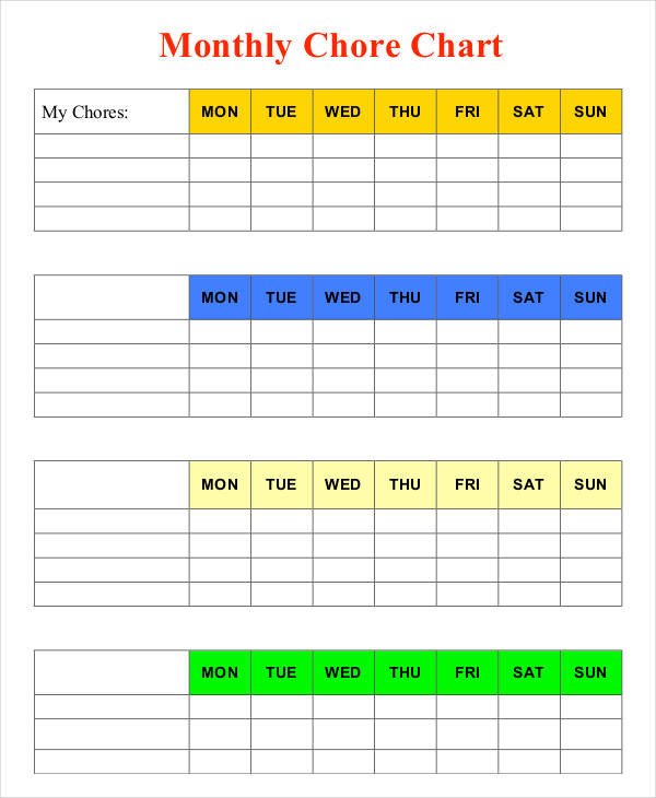Printable Chore Chart 8 Free PDF Documents Download