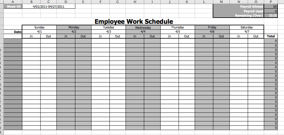 Employee Work Schedule Template Microsoft fice Templates