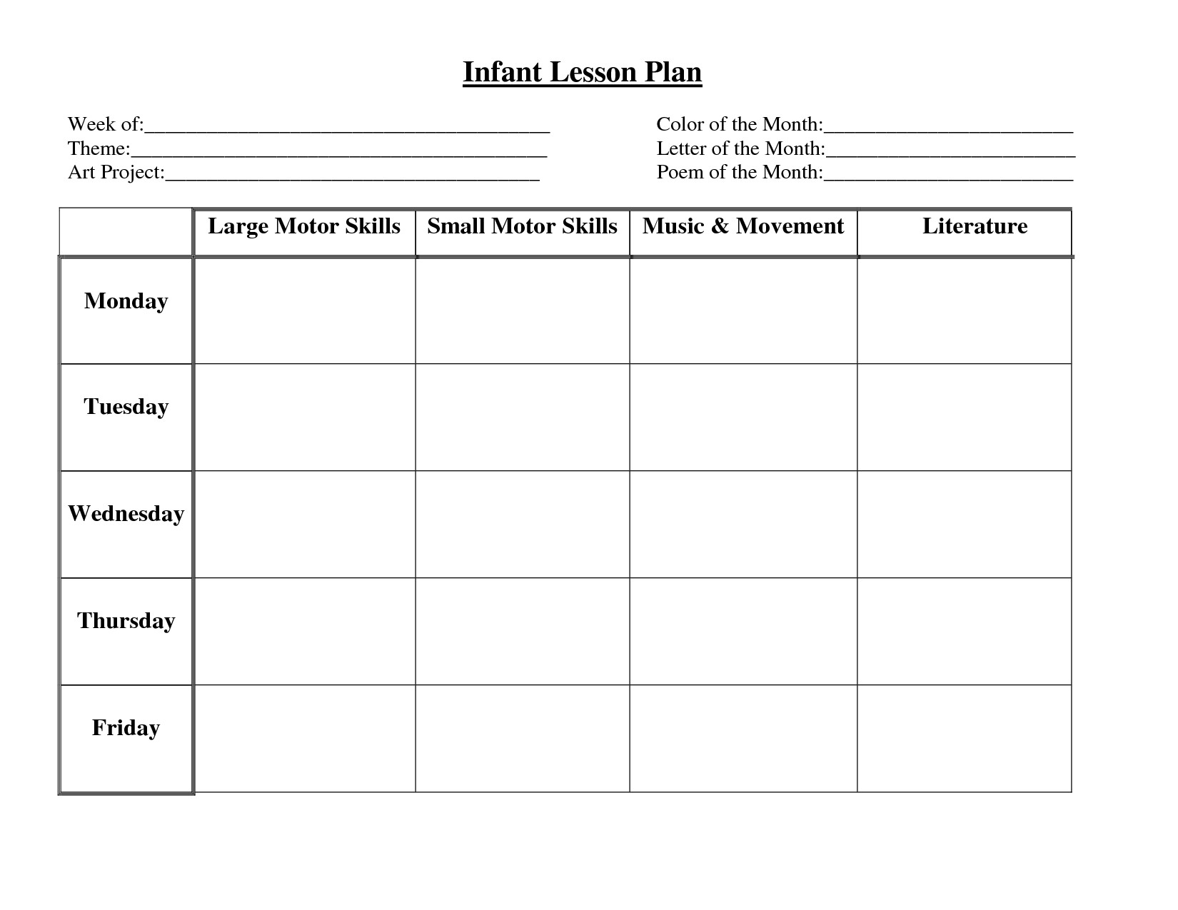 infant blank lesson plan sheets