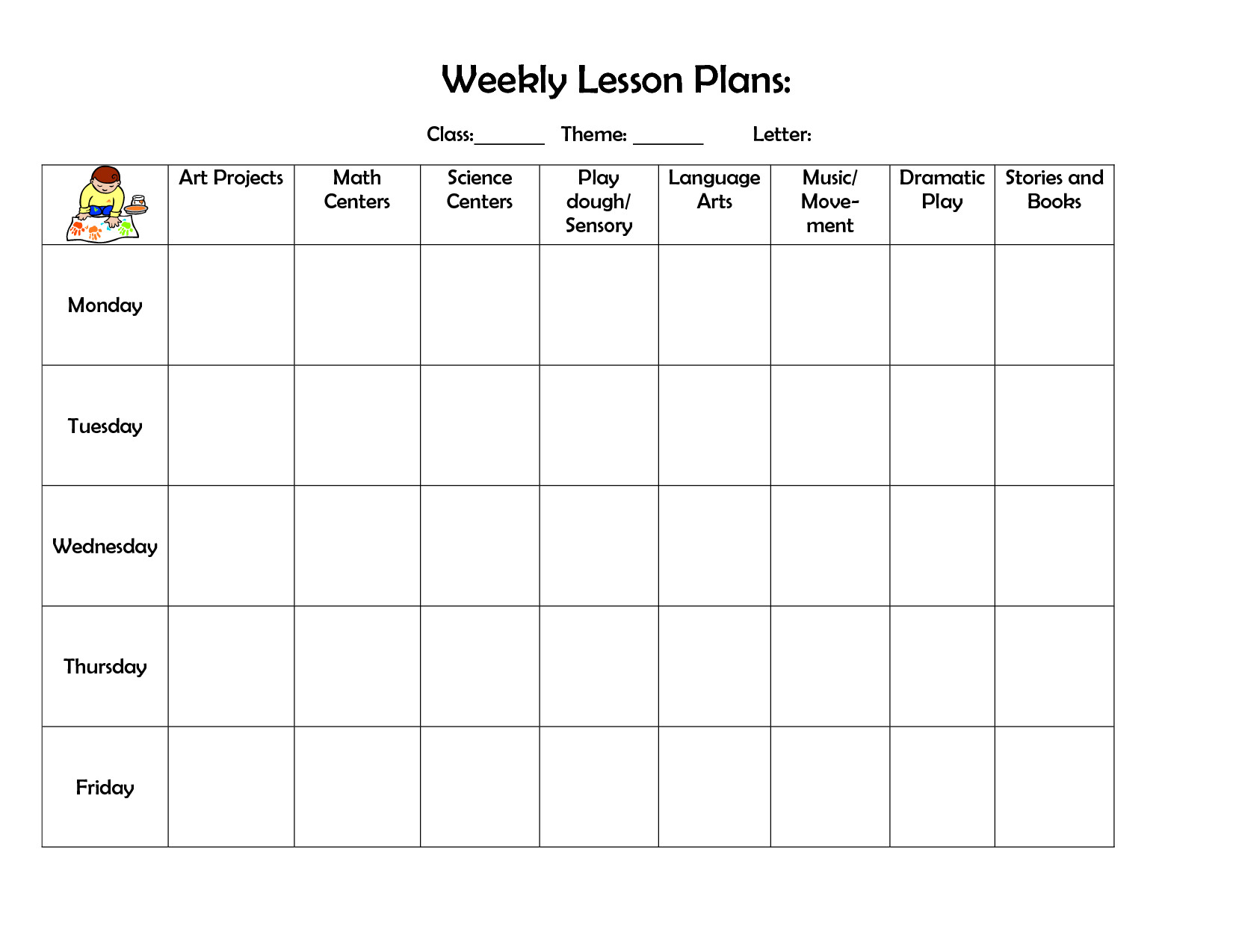 infant blank lesson plan sheets