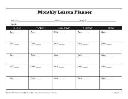 Monthly Lesson Plan Template Secondary