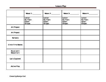 Monthly Preschool Lesson Plan Template by Katey s Child