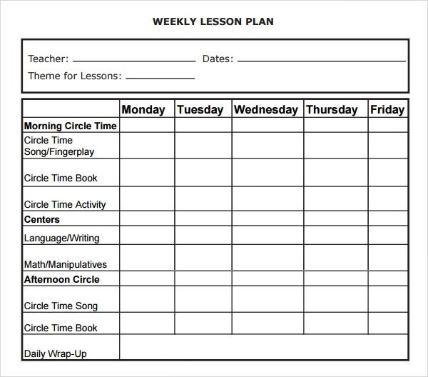 Weekly Lesson Plan 8 Free Download for Word Excel PDF