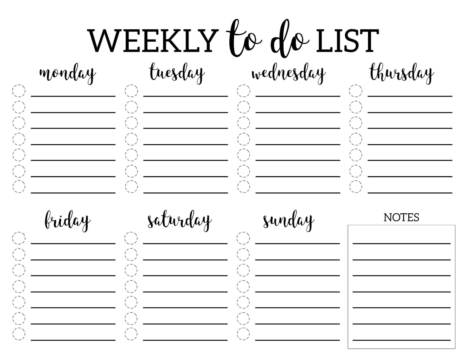 Weekly To Do List Printable Checklist Template Paper