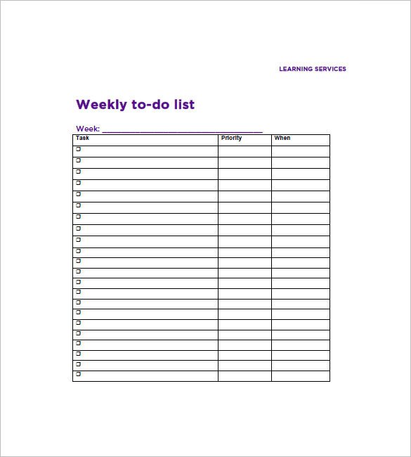 Weekly To Do List Template 6 Free Word Excel PDF