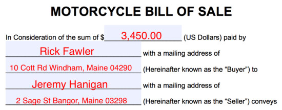 Free Motorcycle Bill of Sale Form PDF Word