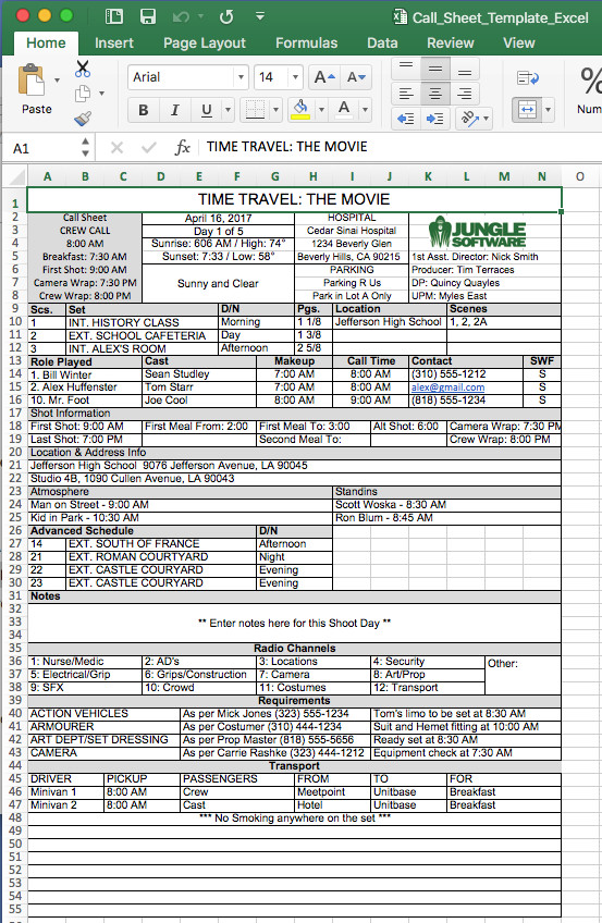 FREE Call Sheet Template in Excel