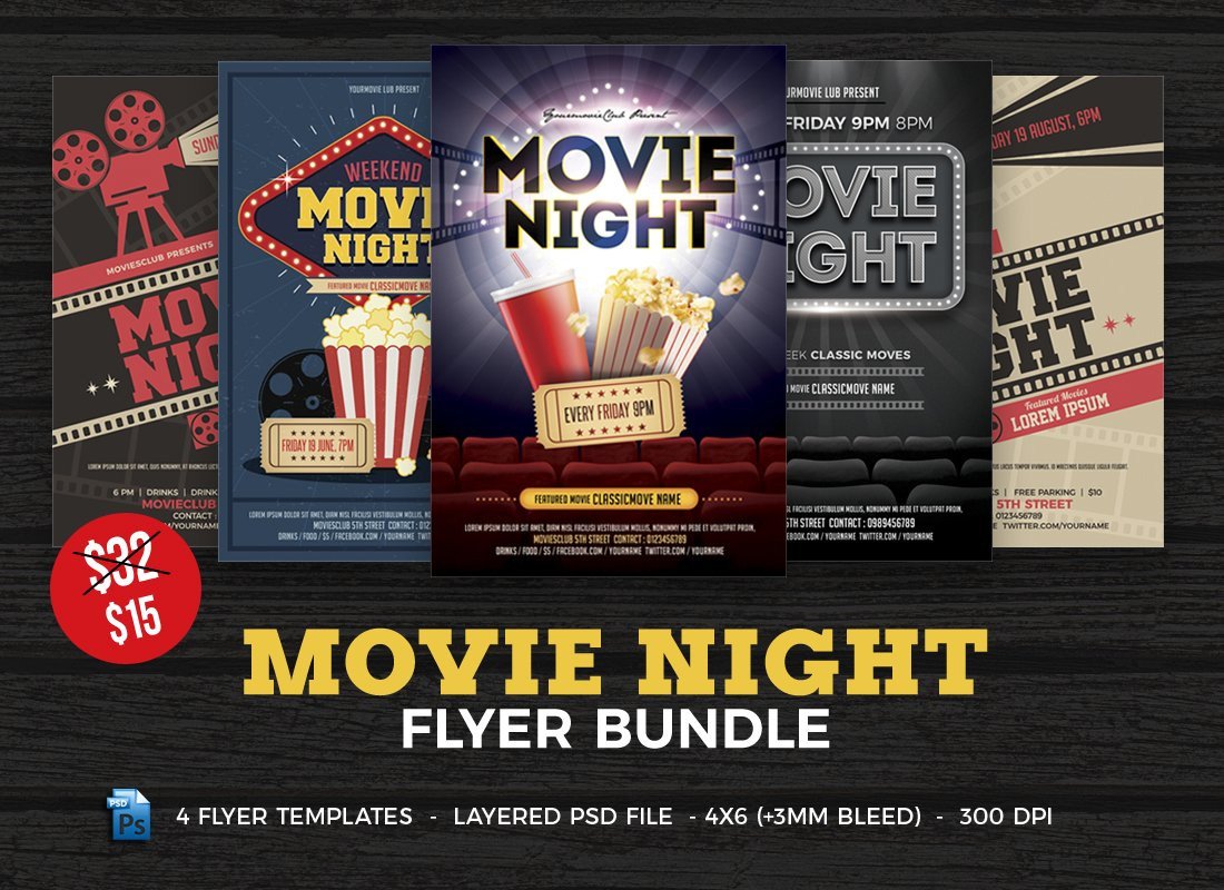 Movie Night Flyer Template Bundle Flyer Templates