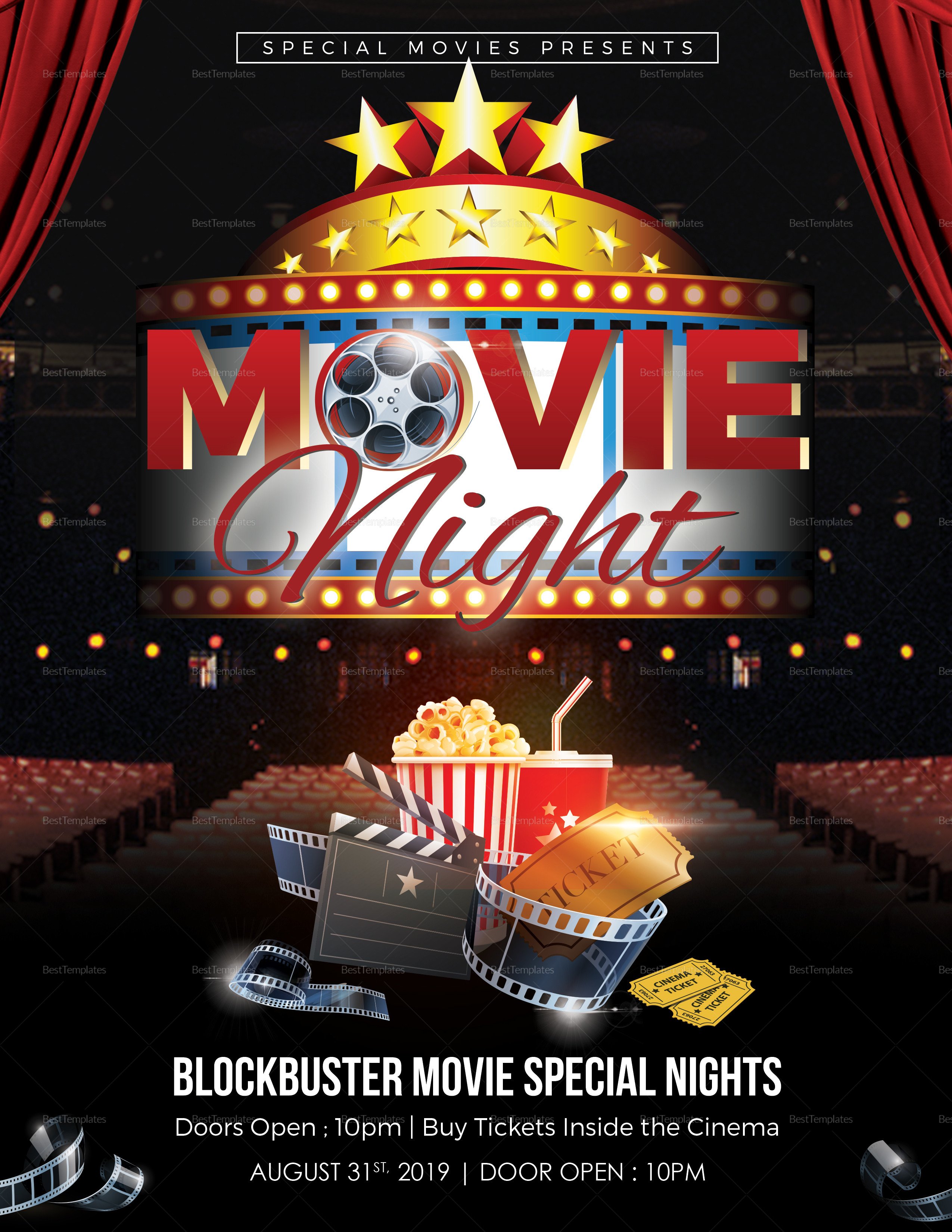 Printable Movie Night Flyer Design Template in Word PSD