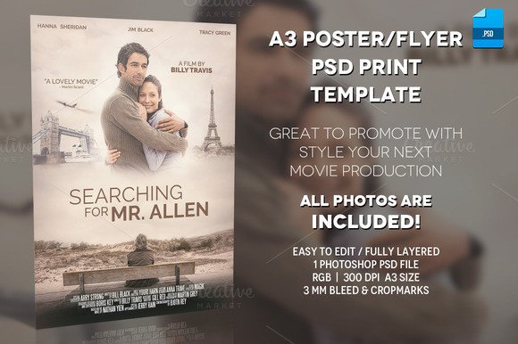 A3 Movie Poster Print Template 1 Flyer Templates on