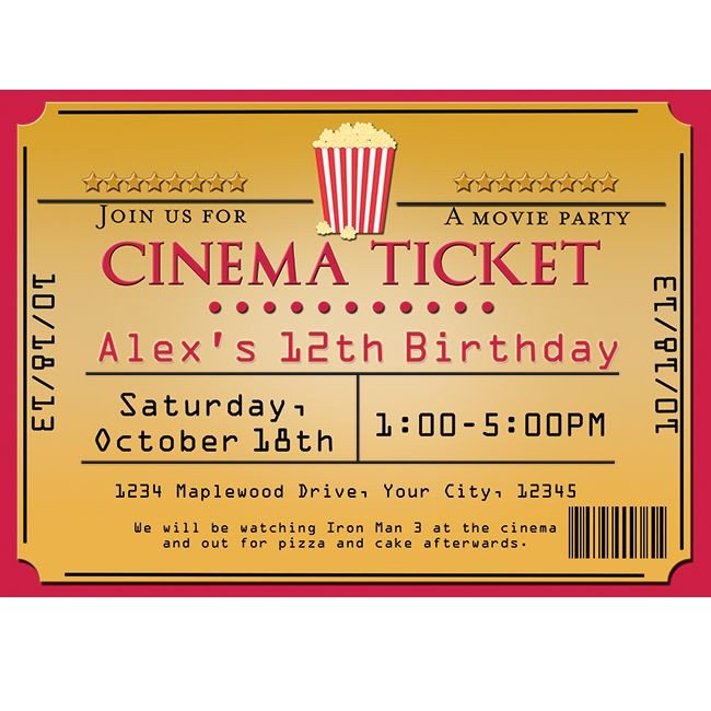 Cinema Movie Theater Popcorn Ticket Birthday Party Event