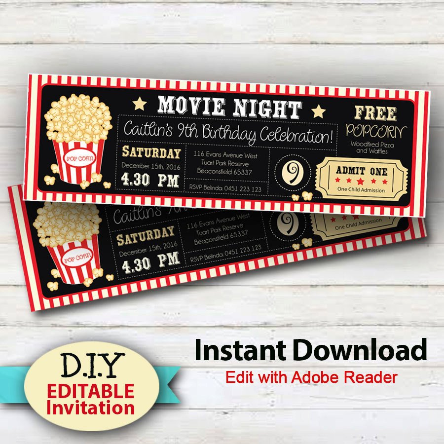 EDITABLE Instant Download Movie Party Invitations Boy or